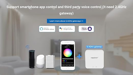 Miboxer LS2 LED Strip Lights 5 in-1 Controller, Compatible with Single Color, RGB, RGBW, WW+CW, RGB+CCT LED Strip Lights, Smartphone APP Control via Gateway (Excluded)