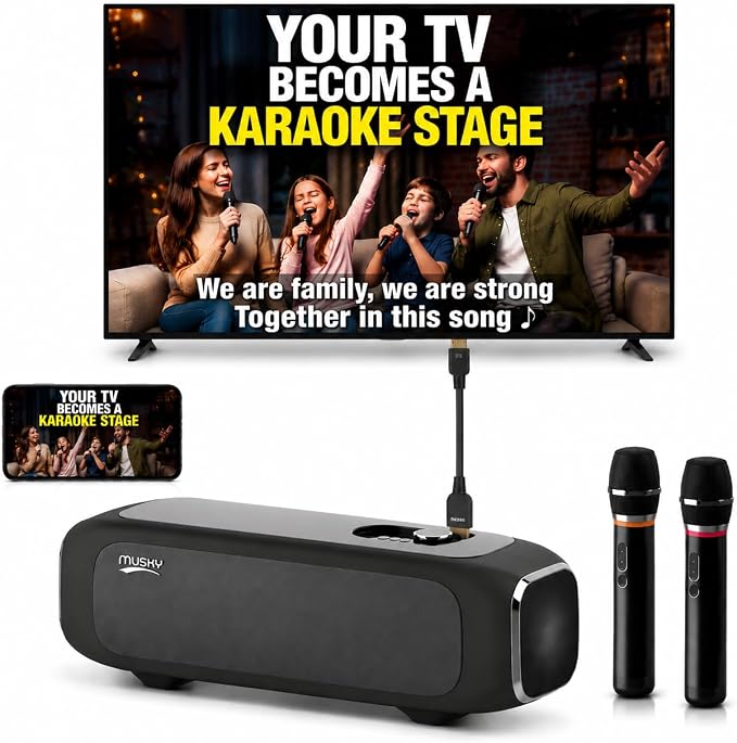 Karaoke Machine for TV with Dual Wireless Microphones, 6-Speaker Home Karaoke System, Screen Casting & HDMI 1080P Output,3D Surround Sound with DSP Audio, AI Hearing Protection for Kids & Family Party