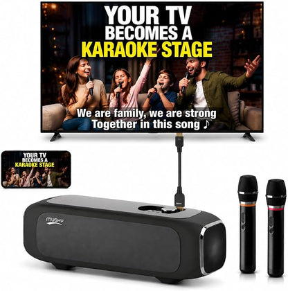 Karaoke Machine for TV with Dual Wireless Microphones, 6-Speaker Home Karaoke System, Screen Casting & HDMI 1080P Output,3D Surround Sound with DSP Audio, AI Hearing Protection for Kids & Family Party