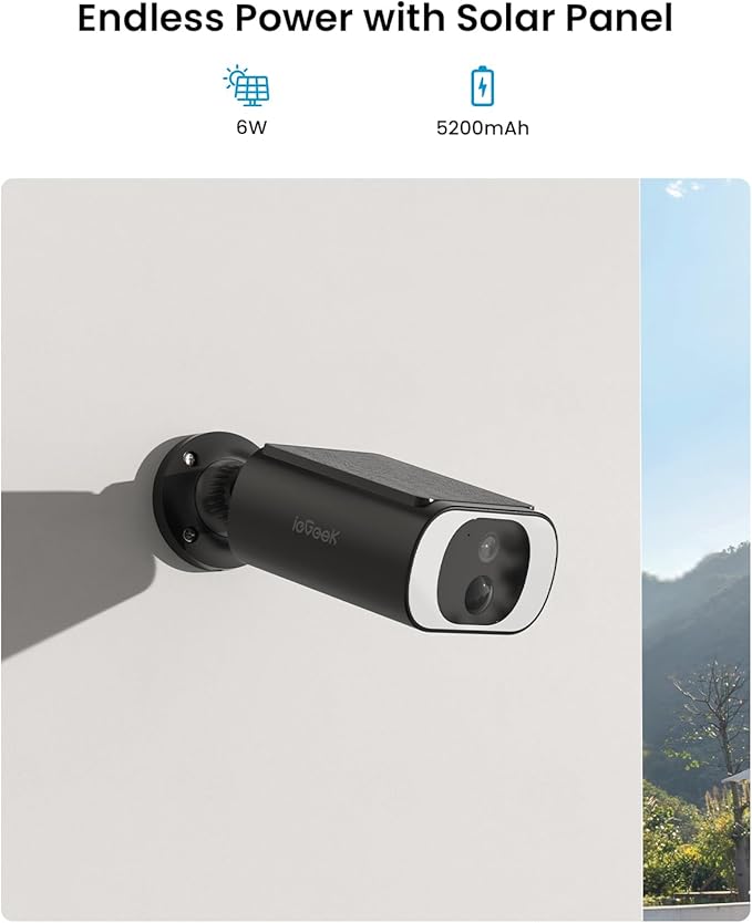 ieGeek S1 Solar Security Cameras Wireless Outdoor, 2K WiFi Battery Powered Home Surveillance Camera with Embedded Solar Panel, AI Motion Sensor, Smart Alarm, Color Night Vision, Cloud/SD,Works w/Alexa