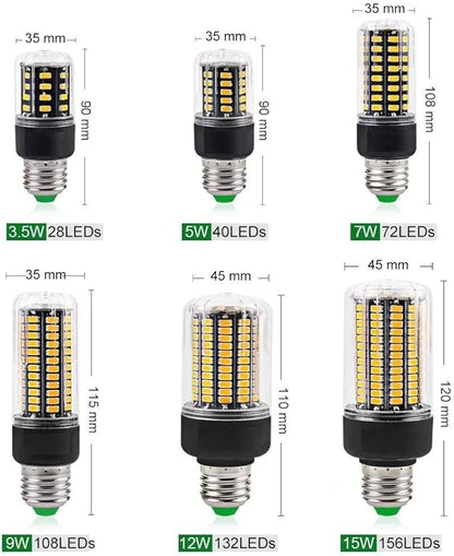 Wide Voltage Lights 2pcs E27 E14 SMD5736 AC 110V 220V LED Lamp Bulbs, 3.5W 5W 7W 9W 12W 15W 20W Smart IC No Flicker LED Corn Light for Living Room Household Bulbs (Color : E27 Warm White, Size