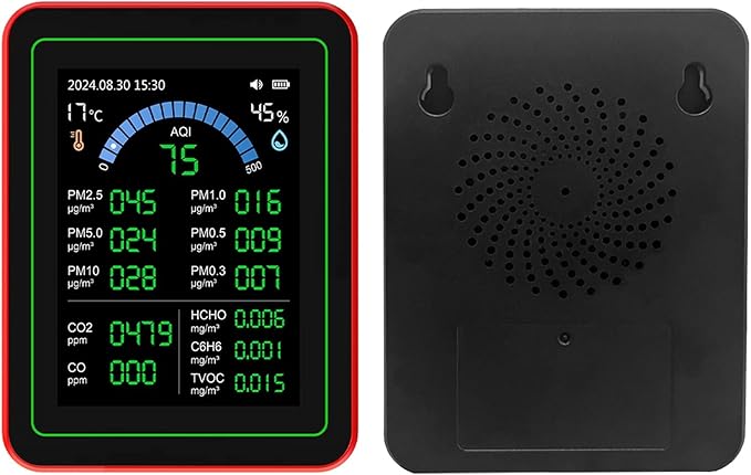 18 in 1 Air Quality Meter, CO2 HCHO TVOC PM2.5 Indoor Temp Detect Tester with Data Storage for Home Indoor Air Quality measurement