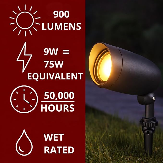 Nuvo Lighting 62/1203 LED Landscape Flood Fixture, Dark Gray, 9W, 120V, 3000 Kelvin Temp, 900 Lumens Output, 50000 Average Rated Hours, Circular LED Module Bulb, Rugged Construction 6.25 in | 900 lumens, Integrated 3000K LED, 50,000-hour life, Adjustab...
