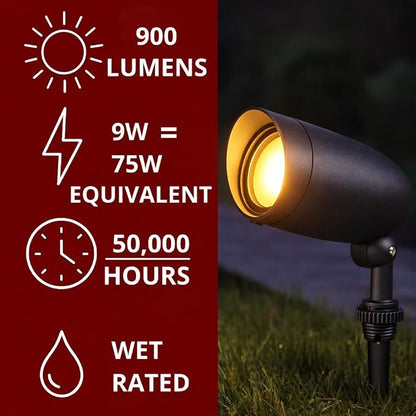 Nuvo Lighting 62/1203 LED Landscape Flood Fixture, Dark Gray, 9W, 120V, 3000 Kelvin Temp, 900 Lumens Output, 50000 Average Rated Hours, Circular LED Module Bulb, Rugged Construction 6.25 in | 900 lumens, Integrated 3000K LED, 50,000-hour life, Adjustab...