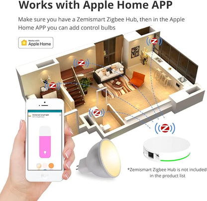 Tuya Zigbee 5W Smart Led Bulb, MR16 12V RGBCW Dimmable Spotlighting Compatible with Alexa Google Home, Tuya Zigbee Hub Required (2)