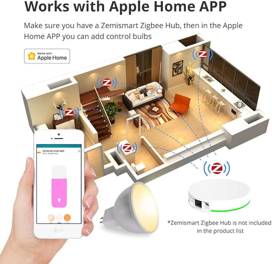 Tuya Zigbee 5W Smart Led Bulb, MR16 12V RGBCW Dimmable Spotlighting Compatible with Alexa Google Home, Tuya Zigbee Hub Required (2)