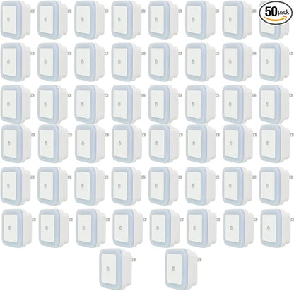 50 Pcs LED Night Lights White Smart Sensor Nightlights Accessories Wall Mounted Automatic Sensor Night Lamp for Hallway Stairs Kitchen Bedroom Toilet Bathroom