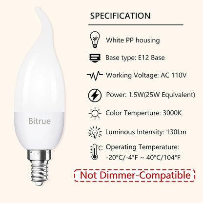 Bitrue LED Flickering Bulbs, 3 Modes Flickering Effect, E12 Chandelier Base Candle Flicker Bulb, Flicker Light Bulbs for Halloween Home Decor (E12-6 Pack)