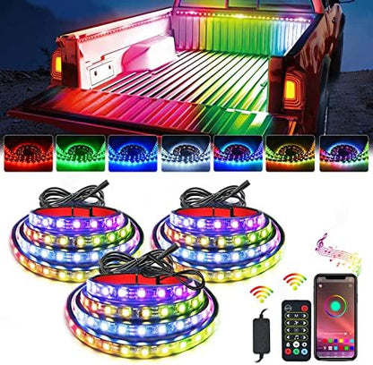 Nilight Truck Bed Light Strip RGB-IC LED Bar 3PCS 60 inch Cargo Lighting