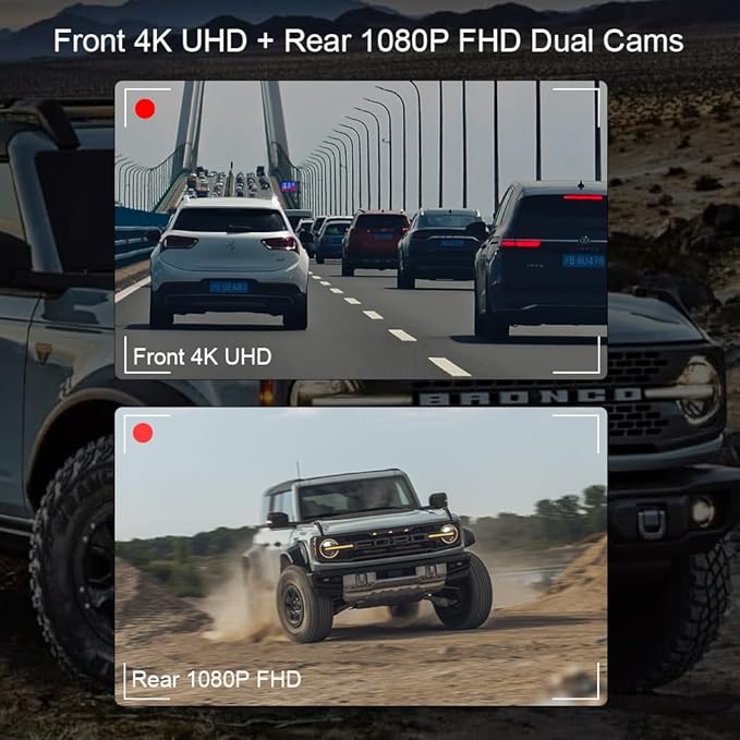 4K Dash Cam Fit for Ford Bronco 2021 2022 2023 2024, Does Not Fit 2025 Bronco, Does Not Fit Ford Bronco Sport, WiFi & App, 128GB Card (F10pro)
