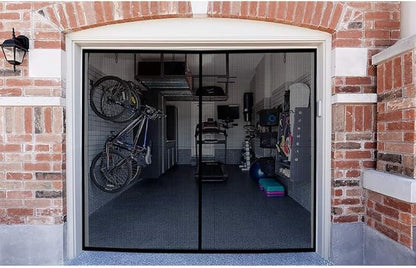Garage Screen Doors for 1 Car Garage - 9x7Ft Magnetic Closure Heavy Duty Weighted Bottom Screen Self Sealing Fiberglass Mesh Anti Annoying Animals Retractable Net - Easy Install & Pass-Through(Black)