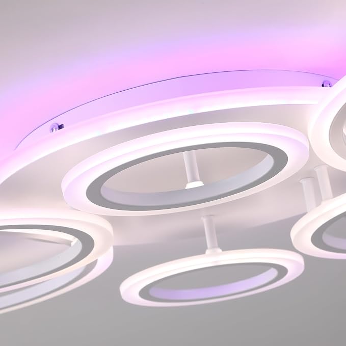 AITINZ Modern LED Ceiling Light 70W, 6 Ring Flush Mount Fixture Remote | 4200LM Dimmable Ceiling Light with Remote, 3000K-6000K Color Changing RGB Backlight for Living Room Bedroom Dining Room