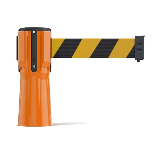Trafford Industrial 11 Ft. Cone-Mounted Retractable Belt Barrier Orange Case with Black and Yellow Diagonal Belt