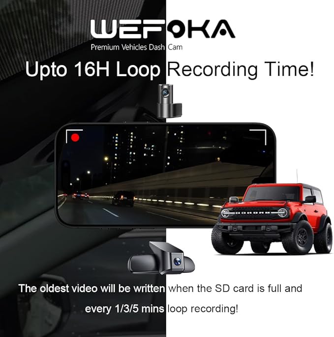 4K Dash Cam Fit for Ford Bronco 2021 2022 2023 2024, Does Not Fit 2025 Bronco, Does Not Fit Ford Bronco Sport, WiFi & App, 128GB Card (F10pro)
