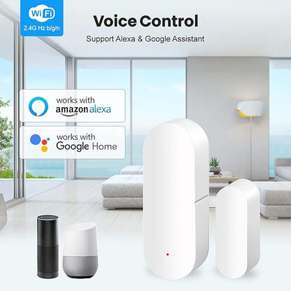 4 Pack WiFi Door Sensor: Smart Window Contact Sensor, App Alerts, Programmable with Tuya/Smart Life Devices for Home Security & Smart Home Automation, Compatible with Alexa Google Assistant