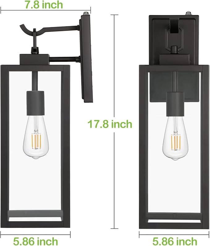 hykolity Large Size Dusk to Dawn Outdoor Wall Lanterns, 18 Inch Outdoor Wall Light Fixtures, Matte Black Porch Lights, Exterior Wall Lighting, Architectural Outdoor Sconces, ETL Listed, 2 Pack