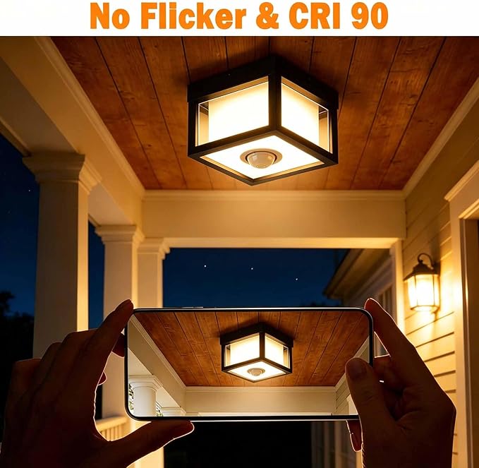 Outdoor Ceiling Light with Motion Sensor, IP65 Waterproof 6.3 inch Porch Lights Outdoor, 20W 3000K LED Square Exterior Wall Lamp for Patio Balcony Terrace