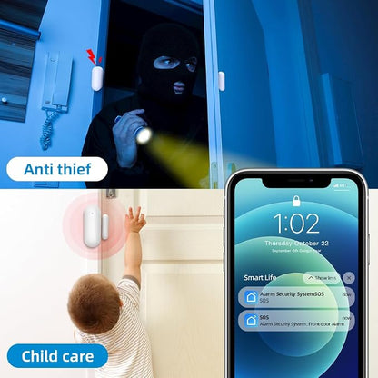Door/Window Sensors Alarm System,Triggers APP Alarm NotificationImmediately Upon Door Opening, WiFi-Connected Smart Life Tuya Control for Apartment,Kids Safety
