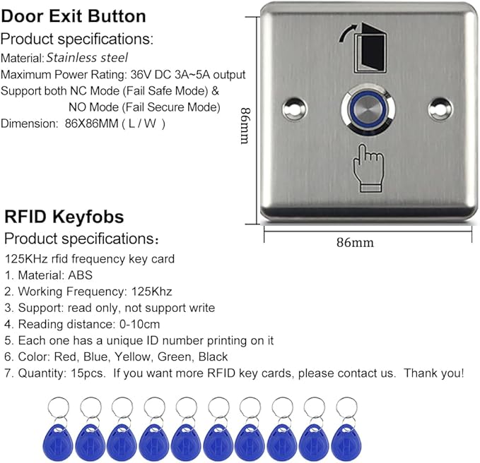 WiFi Tuya Waterproof Access Control System Kit+RFID Keyboard +Power Supply+Door Switch Button+ 10pcs Keyfobs+(Lock)