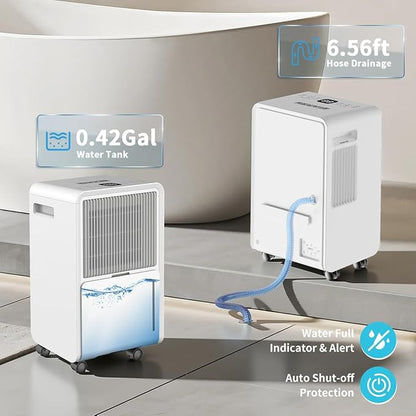 Dehumidifier for Home Basement, 17 Pints Dehumidifiers with Drain Hose for 550 Sq. Ft Bedroom Bathroom Small Room RV, 3 Working Modes, Smart Humidity Control, 24H Timer, Auto Defrost