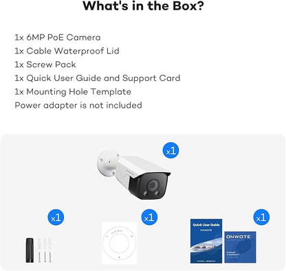 ONWOTE 6MP PoE IP Camera, Smart AI Human Vehicle Detection Activate Bright Spotlights, 122° Wide Viewing Angle, Indoor/Outdoor, Commercial Wired Camera for Business, Add-on to PoE NVR System