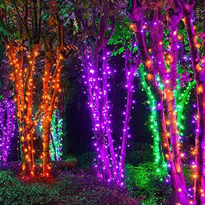 DAZZLE BRIGHT Halloween 300 LED String Lights, 100FT Connectable String Lights with 8 Lighting Modes, Halloween Decorations for Party Carnival Supplies, Indoor Outdoor Yard Garden Decor (Orange)