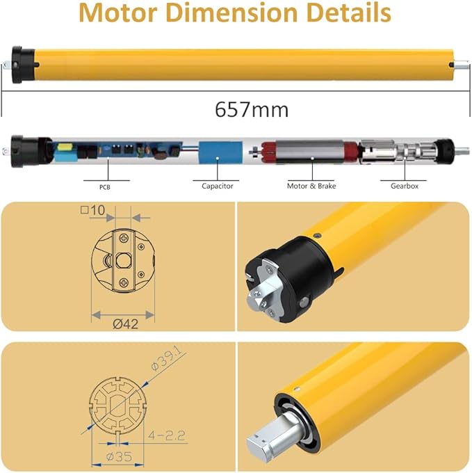 DC24V RS485 Smart Blinds Motor, Φ35mm Tubular Roller Shade Motor, Convert Blinds to Motorized Blind Motorization Kit with Remote, Quiet Brushless, Hardwired (6.0 N.m for Φ40mm (1.57") Octagonal Tube)
