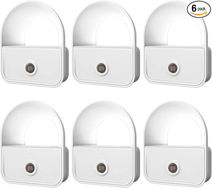 LED Night Light Plug into Wall, Nightlights with Smart Dusk toDawn Sensor, Night Light Suitable for Bedroom, Bathroom, Hallway, Kitchen, Stairs, Kids, 6 Pack, White Light