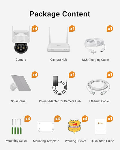 Anlapus Solar Security Camera Wireless Outdoor, 2.5K Pan/Tilt 4-Cam Kit with Solar Panel, Wireless Home Security Camera System with PIR/AI Detect, Color Night Vision, No Monthly Fee, 32GB Memory Card