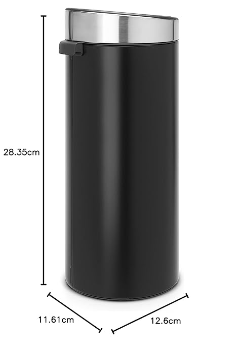 Brabantia Press-Top Kitchen Trash Can | Steel/Black | 8 Gallon / 30L | Home Trash Can with Soft-Touch Stay-Open Lid & Removable Inner Bucket | + Trash Bags