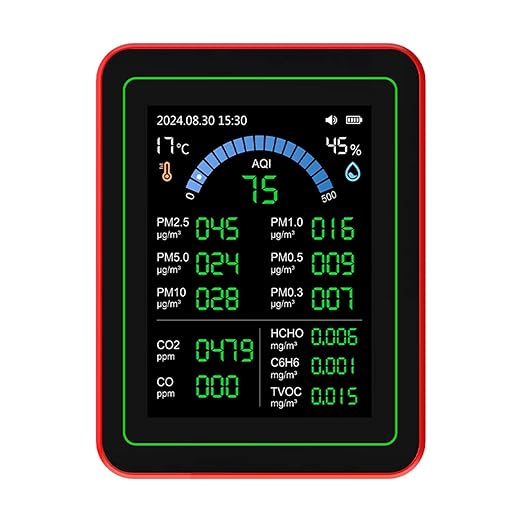 AUNMAS Air Quality Monitor ZN MT32, Multi Parameter with Highly Sensitive Sensors, Data Logging and Analysis, for Home and Office Use