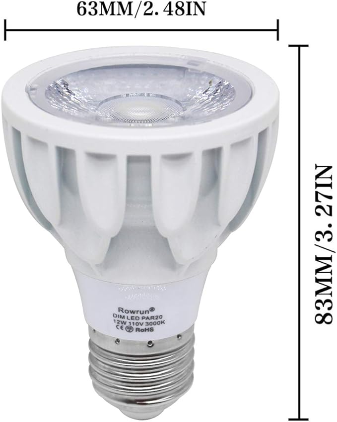 PAR20 LED Bulb 12W Dimmable 3000K Soft White, COB Spotlight 24° Beam Angle, E26 Base for Recessed Lighting, Range Hood, Kitchen Ceiling Lights, 1200LM 90W Equivalent, 2-Pack