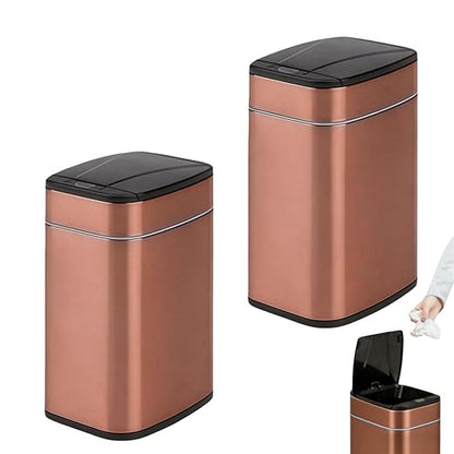 Garbage Can with Lid, Intelligent Sensor Opening and Closing, Small Garbage Can for Living Room, Bedroom, Kitchen and Bathroom (2, Square Rose Gold)