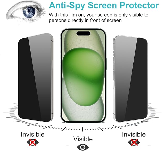 PEHAEL 2+2 Pack for iPhone 15 Plus Privacy Screen Protector with Camera Lens Protector Full Coverage Anti-Spy Tempered Glass Film 9H Hardness Easy Installation Bubble Free [6.7 inch]