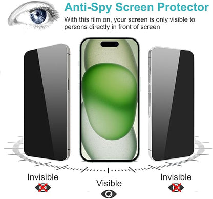 PEHAEL 2+2 Pack for iPhone 15 Plus Privacy Screen Protector with Camera Lens Protector Full Coverage Anti-Spy Tempered Glass Film 9H Hardness Easy Installation Bubble Free [6.7 inch]