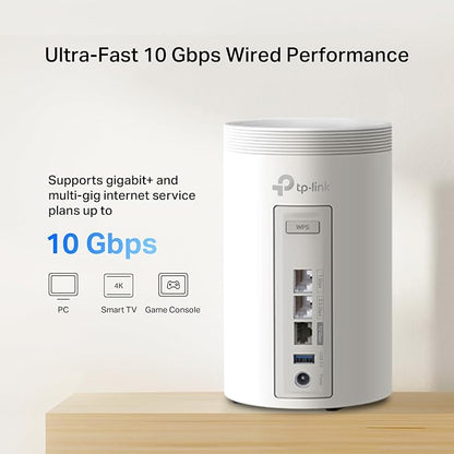 TP-Link Deco 7 Pro BE14000 Tri-Band Wi-Fi 7 Whole Home Mesh System | 8-Stream 14 Gbps | 10G WAN/LAN Port | Up to 8100 Sq.ft, 200 Devices Capacity | 320 MHz, HomeShield, AI-Roaming | BE67 1-Pack Router