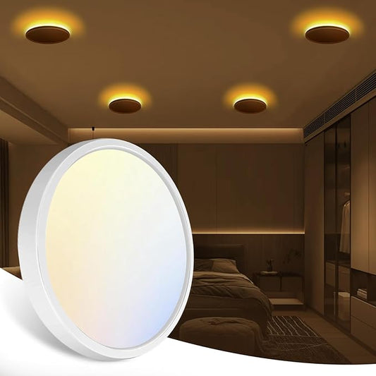 zemty 7 Inch LED Ceiling Light with Night Light, 1800K, 3000K/4000K/6500K Light Fixtures, Low Profile Lighting for Bedroom, Living Room, Kitchen-White