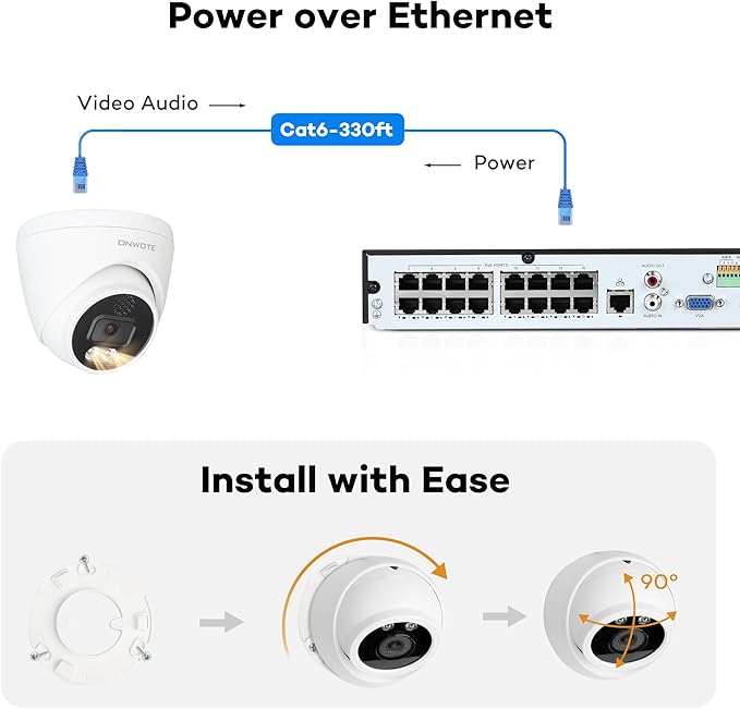 ONWOTE 2 Way Audio 4K 8MP PoE IP Camera, AI Human Vehicle Detection Activate Bright Spotlight, 125° Wide File of View, Indoor/Outdoor, Commercial Wired Camera for Business, Add-on to PoE NVR System