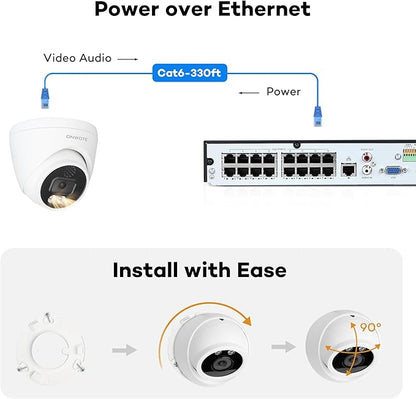 ONWOTE 2 Way Audio 4K 8MP PoE IP Camera, AI Human Vehicle Detection Activate Bright Spotlight, 125° Wide File of View, Indoor/Outdoor, Commercial Wired Camera for Business, Add-on to PoE NVR System