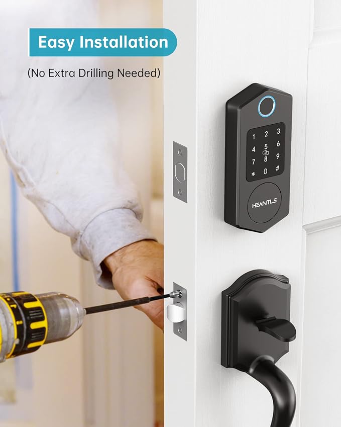 Keyless Entry Door Lock,HEANTLE Fingerprint Smart Deadbolts with Touchscreen Keypad for Front Door,Electronic Bluetooth Deadbolt with App Control,Auto Lock