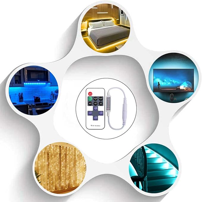2 Pack LED Light Strip Remote Control Mini RF Wireless LED Controller Single Color 3528 5050 LED Strip Lights Dimmer Switch Control Brightness Flashing Mode DC 12V 24V LED Bar Ribbon Shelf Lights