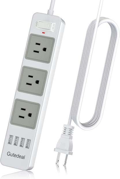 Power Strip 2 to 3 Prong 3 Meters White, 2 Prong USB Power Strip with 9.8ft Extension Long Cord, 3-Outlet Surge Protector with 4 USB Charging Ports for Workbench, Nightstand, Home, Office and Hotel