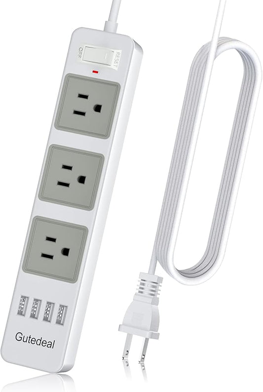 Power Strip 2 to 3 Prong 3 Meters White, 2 Prong USB Power Strip with 9.8ft Extension Long Cord, 3-Outlet Surge Protector with 4 USB Charging Ports for Workbench, Nightstand, Home, Office and Hotel