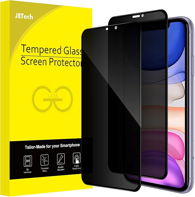 JETech Privacy Full Coverage Screen Protector for iPhone 11/XR 6.1-Inch, Anti-Spy Tempered Glass Film, Edge to Edge Protection Case-Friendly, 2-Pack