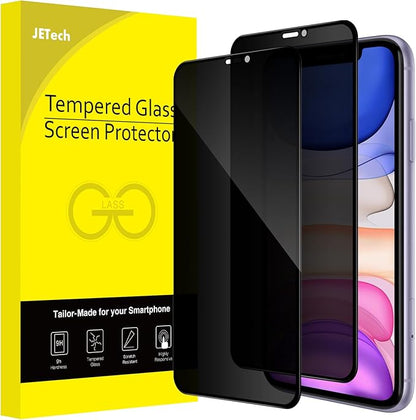 JETech Privacy Full Coverage Screen Protector for iPhone 11/XR 6.1-Inch, Anti-Spy Tempered Glass Film, Edge to Edge Protection Case-Friendly, 2-Pack