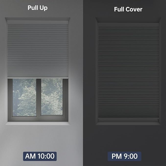 Cellular Shades Blackout Honeycomb Blinds for Indoor Windows, Cordless Cellular Shades 1.5 inch Cell Pleated for Bedroom Home Office, Custom Size, Blackout Pearl
