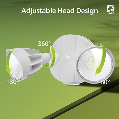 Philips 44W 3500LM ‌LED Security Flood Light‌ ‌Outdoor‌，Switch Controlled Aluminum ‌Security Light‌, 2 Adjustable Heads，5000K Daylight，Wet Location for Patio, Garden, Yard Lights