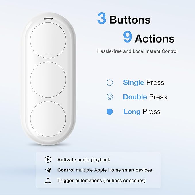 Airversa Smart HomeKit Button Controller, 3-Button Smart Switch, Works with Apple Home over Thread (Home Hub Needed), HomeKit Trigger, Apple Home Ecosystem Exclusive QliQ AC1 White-1 Pack