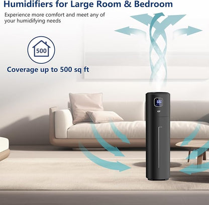 KZF 9L/2.5Gal Large Humidifiers for Bedroom, Ultrasonic Cool Mist Top Fill Humidifier with 350ML/H Large Mist Speed, Quiet Humidifier for Baby Home Plant Yoga Sleep Office (Round Black 9L)
