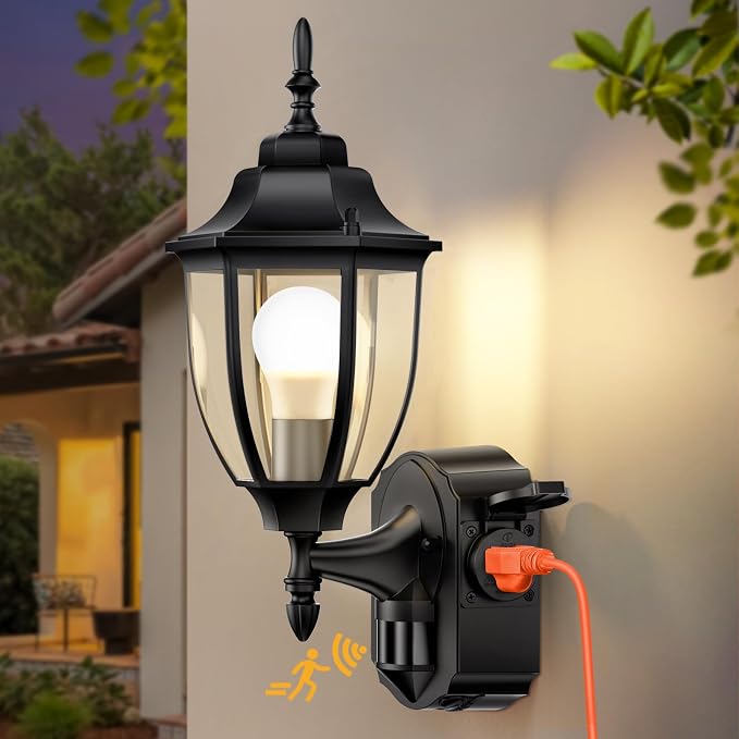 Porch Lights with Outlet, Motion Sensor Outdoor Lights